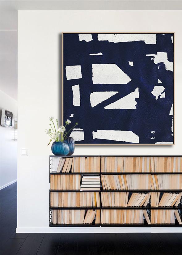 Navy Blue Minimalist Painting #NV197A - Click Image to Close